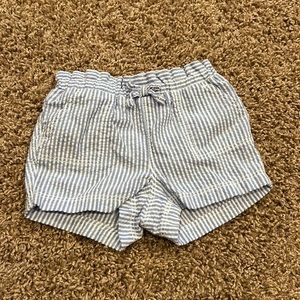 Baby girl blue and white seersucker shorts